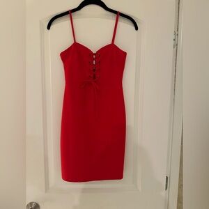 Red Mini Dress, Adjustable Tie Front, Perfect for Valentine’s Day